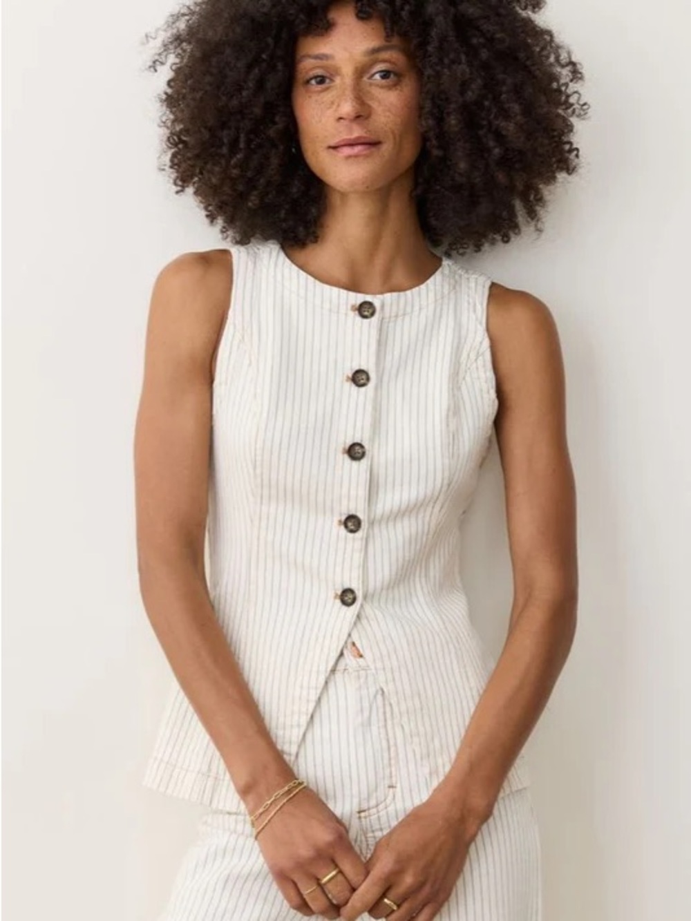 Charlie Longline Vest- Ticking Stripe